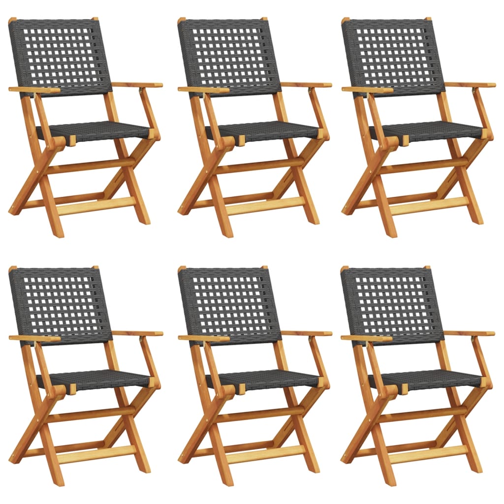 Tuinstoelen 6 st inklapbaar poly rattan en massief hout zwart is nu te koop bij PeponiXL, paradijselijk wonen!