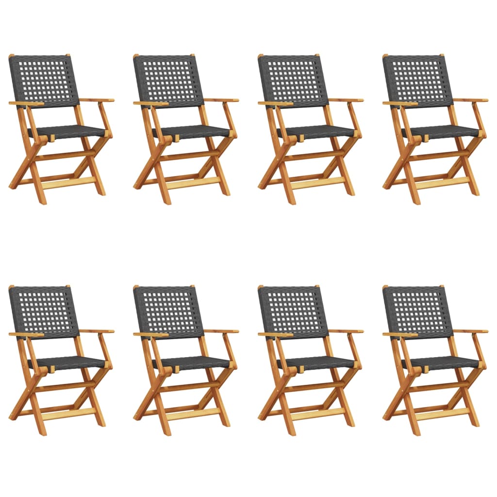 Tuinstoelen 8 st inklapbaar poly rattan en massief hout zwart is nu te koop bij PeponiXL, paradijselijk wonen!