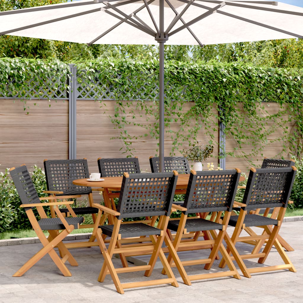 Tuinstoelen 8 st inklapbaar poly rattan en massief hout zwart is nu te koop bij PeponiXL, paradijselijk wonen!