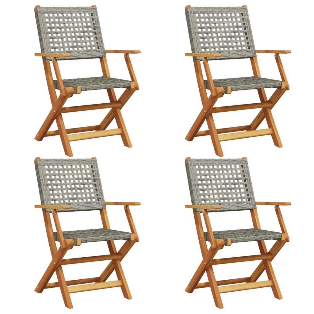Tuinstoelen 4 st inklapbaar poly rattan en massief hout grijs is nu te koop bij PeponiXL, paradijselijk wonen!