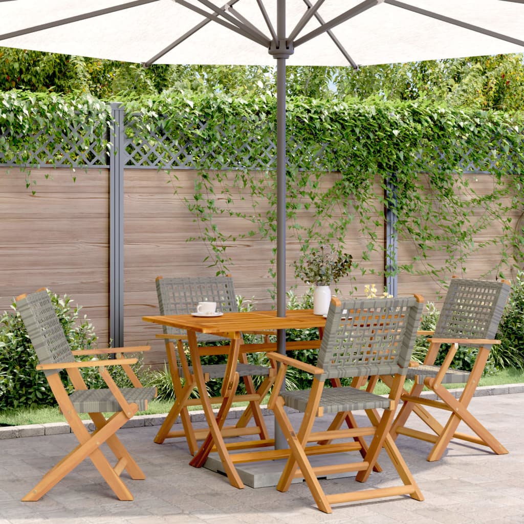 Tuinstoelen 4 st inklapbaar poly rattan en massief hout grijs is nu te koop bij PeponiXL, paradijselijk wonen!