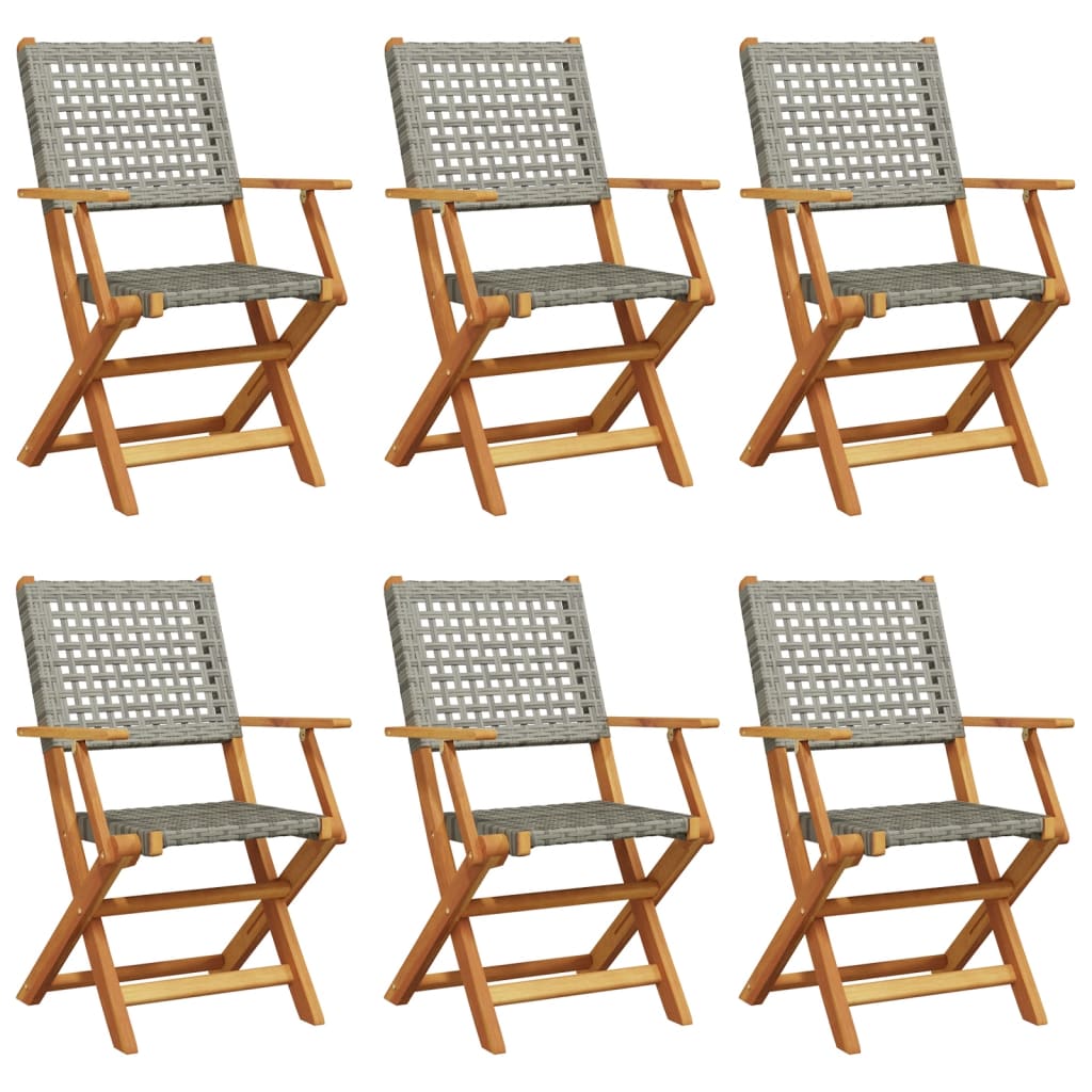 Tuinstoelen 6 st inklapbaar poly rattan en massief hout grijs is nu te koop bij PeponiXL, paradijselijk wonen!