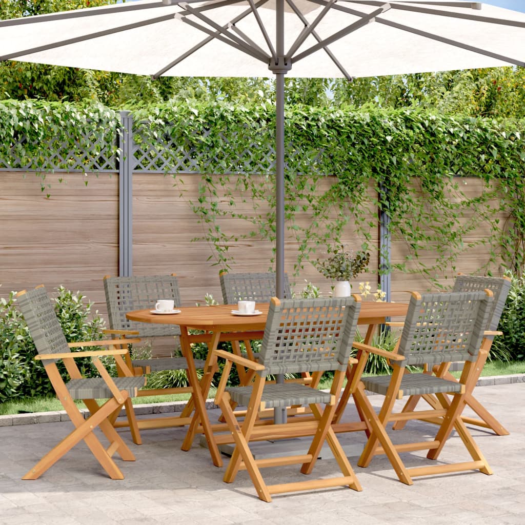 Tuinstoelen 6 st inklapbaar poly rattan en massief hout grijs is nu te koop bij PeponiXL, paradijselijk wonen!