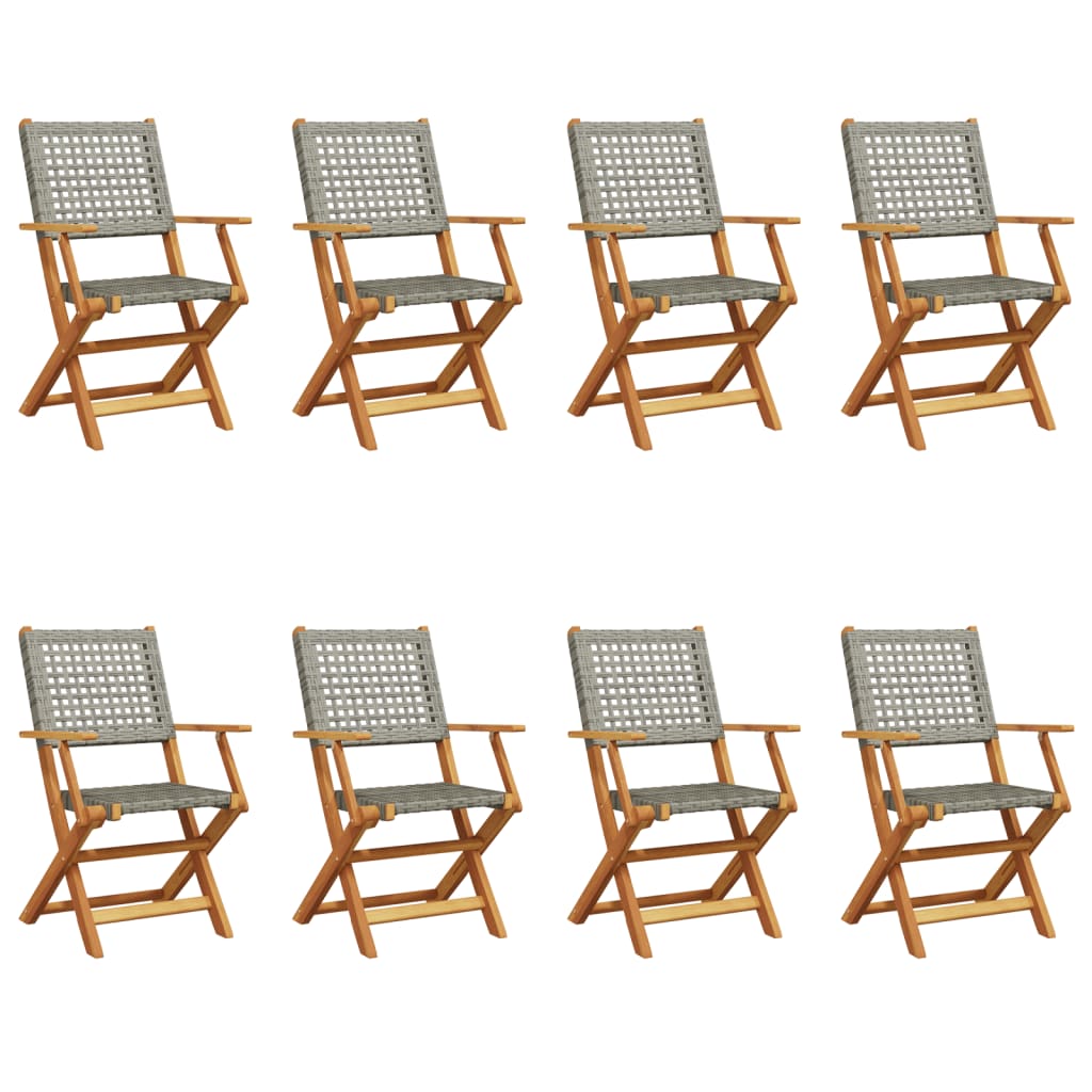 Tuinstoelen 8 st inklapbaar poly rattan en massief hout grijs is nu te koop bij PeponiXL, paradijselijk wonen!