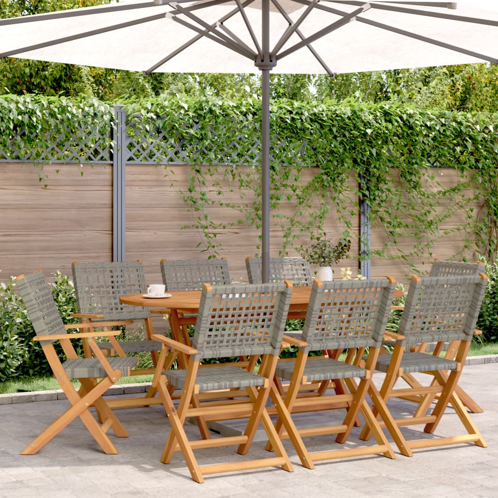 Tuinstoelen 8 st inklapbaar poly rattan en massief hout grijs is nu te koop bij PeponiXL, paradijselijk wonen!
