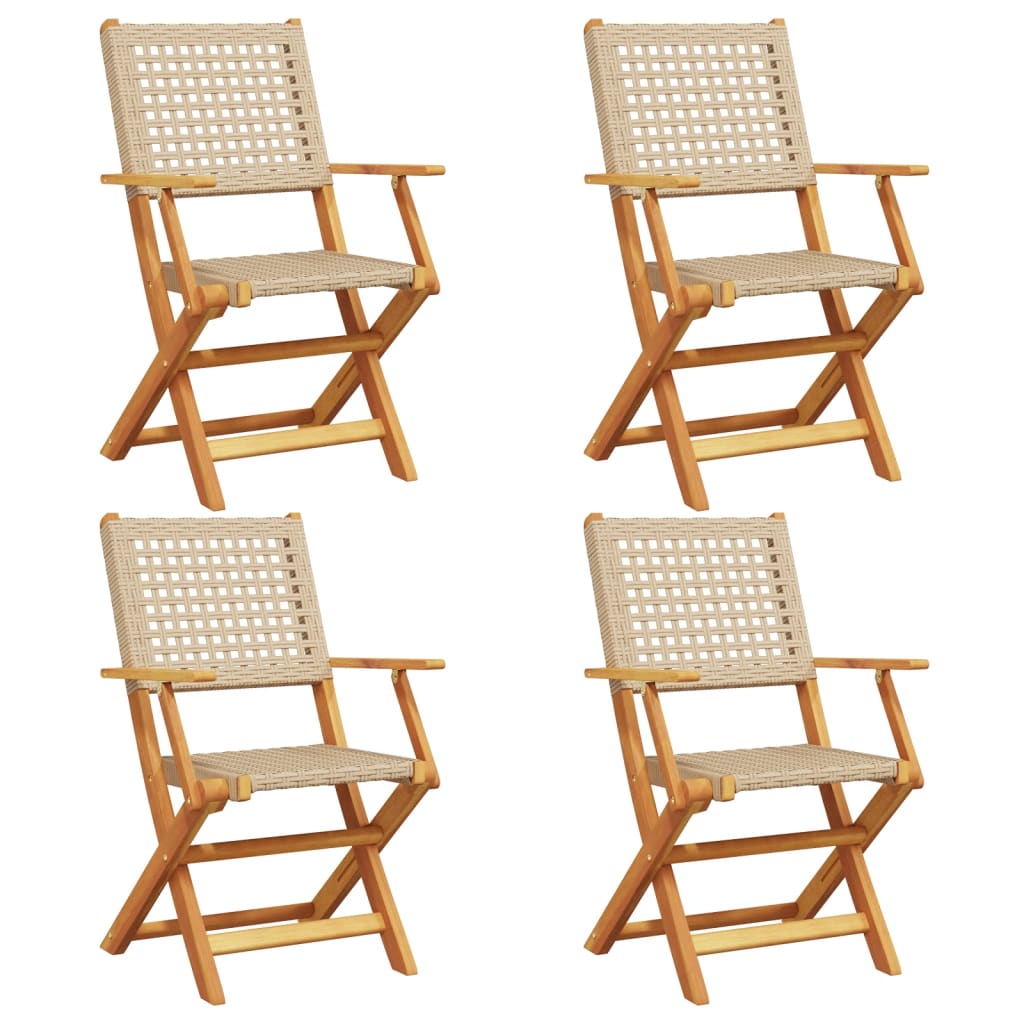 Tuinstoelen 4 st inklapbaar poly rattan en massief hout beige is nu te koop bij PeponiXL, paradijselijk wonen!