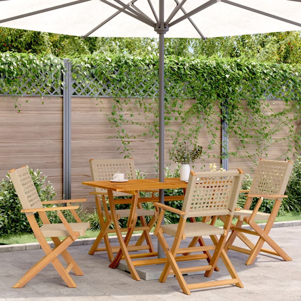 Tuinstoelen 4 st inklapbaar poly rattan en massief hout beige is nu te koop bij PeponiXL, paradijselijk wonen!