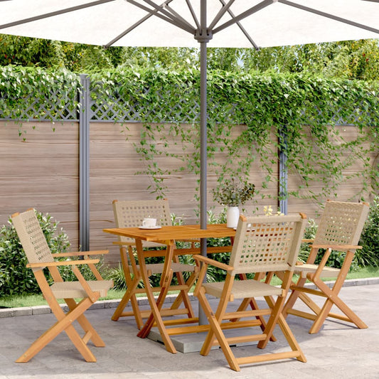 Tuinstoelen 4 st inklapbaar poly rattan en massief hout beige is nu te koop bij PeponiXL, paradijselijk wonen!
