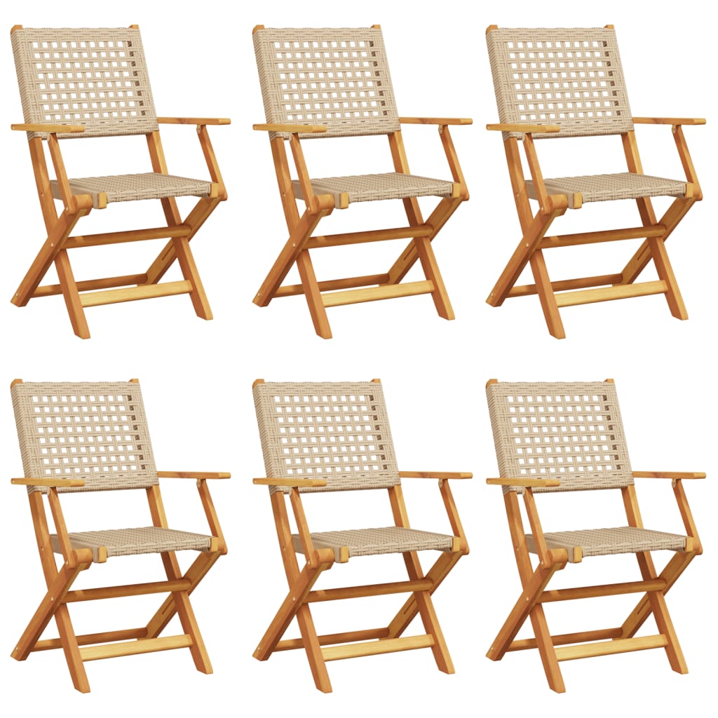 Tuinstoelen 6 st inklapbaar poly rattan en massief hout beige is nu te koop bij PeponiXL, paradijselijk wonen!