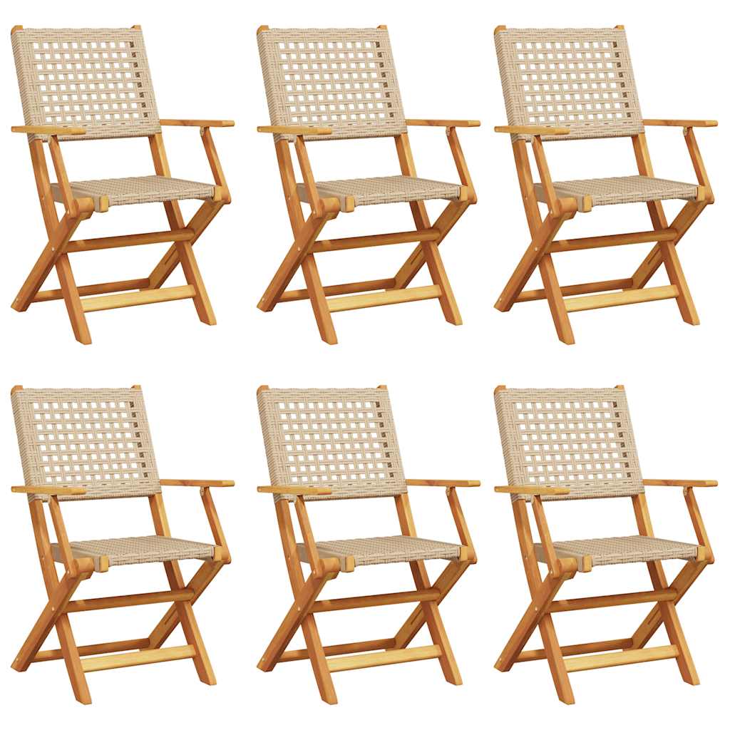 Tuinstoelen 6 st inklapbaar poly rattan en massief hout beige is nu te koop bij PeponiXL, paradijselijk wonen!