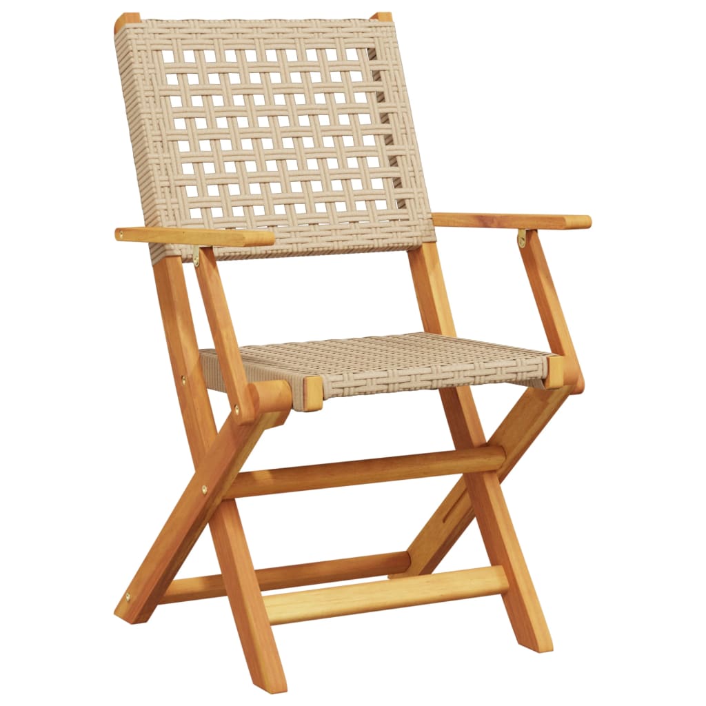 Tuinstoelen 6 st inklapbaar poly rattan en massief hout beige is nu te koop bij PeponiXL, paradijselijk wonen!