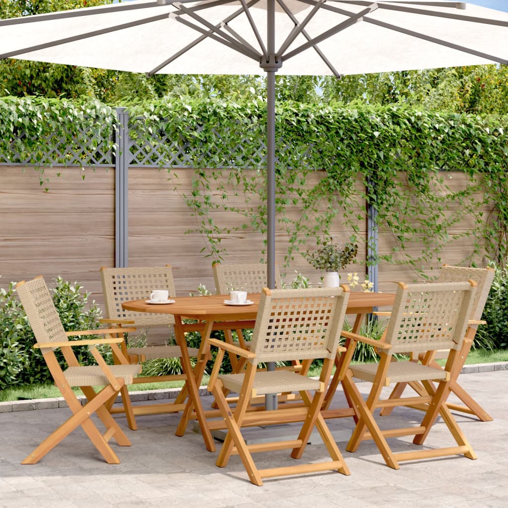 Tuinstoelen 6 st inklapbaar poly rattan en massief hout beige is nu te koop bij PeponiXL, paradijselijk wonen!