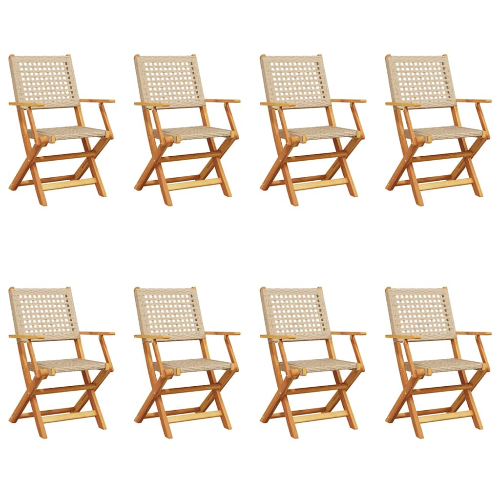 Tuinstoelen 8 st inklapbaar poly rattan en massief hout beige is nu te koop bij PeponiXL, paradijselijk wonen!