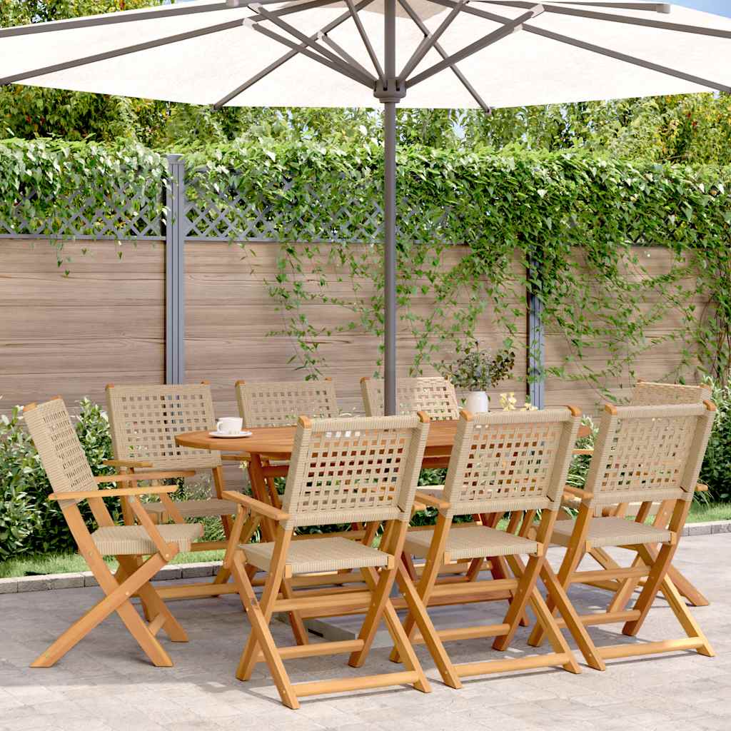 Tuinstoelen 8 st inklapbaar poly rattan en massief hout beige is nu te koop bij PeponiXL, paradijselijk wonen!