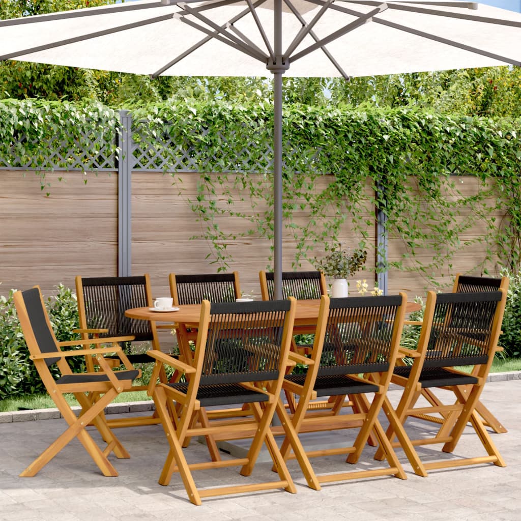 Tuinstoelen 8 st inklapbaar massief acaciahout zwart is nu te koop bij PeponiXL, paradijselijk wonen!