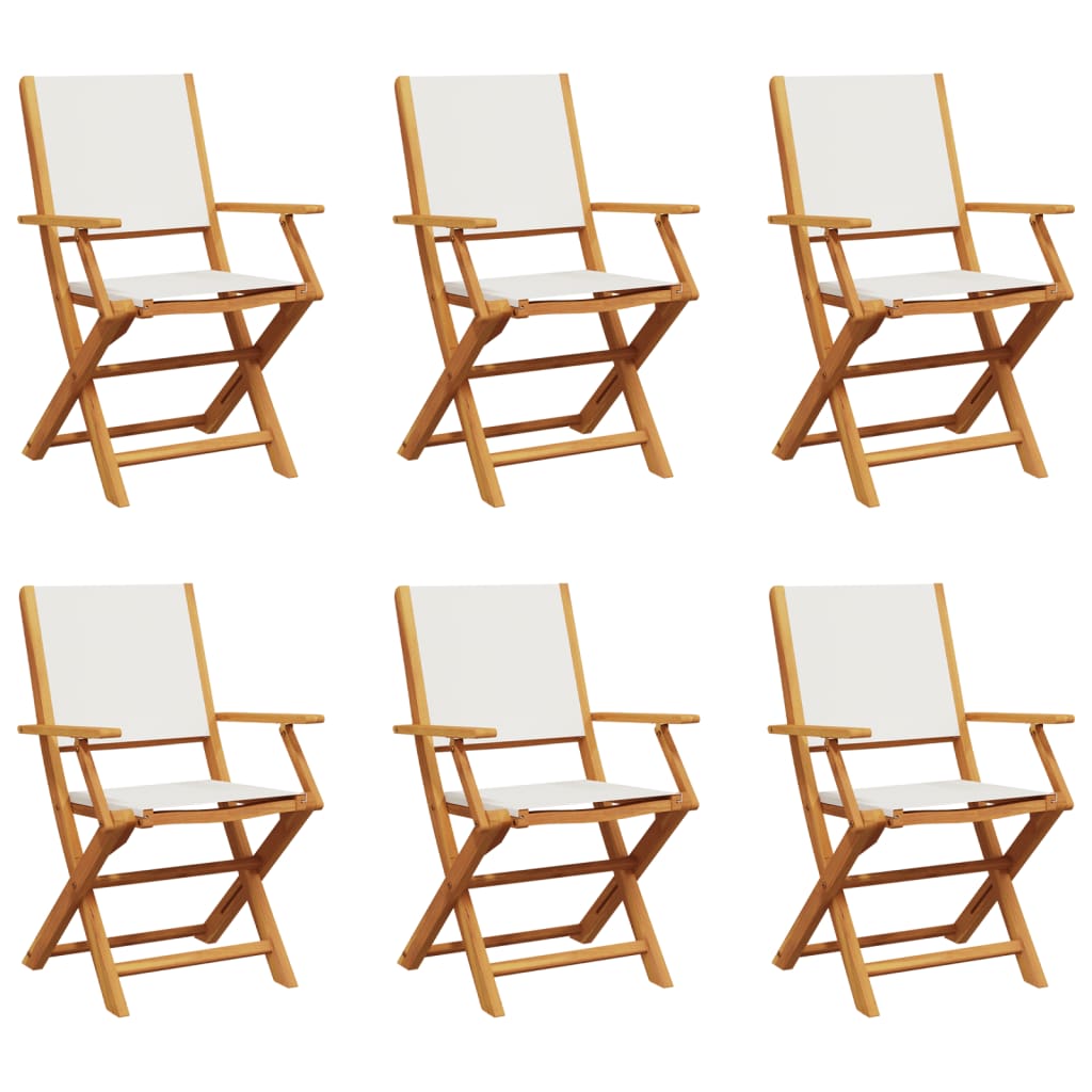 Tuinstoelen 6 st inklapbaar massief hout en stof crèmewit is nu te koop bij PeponiXL, paradijselijk wonen!