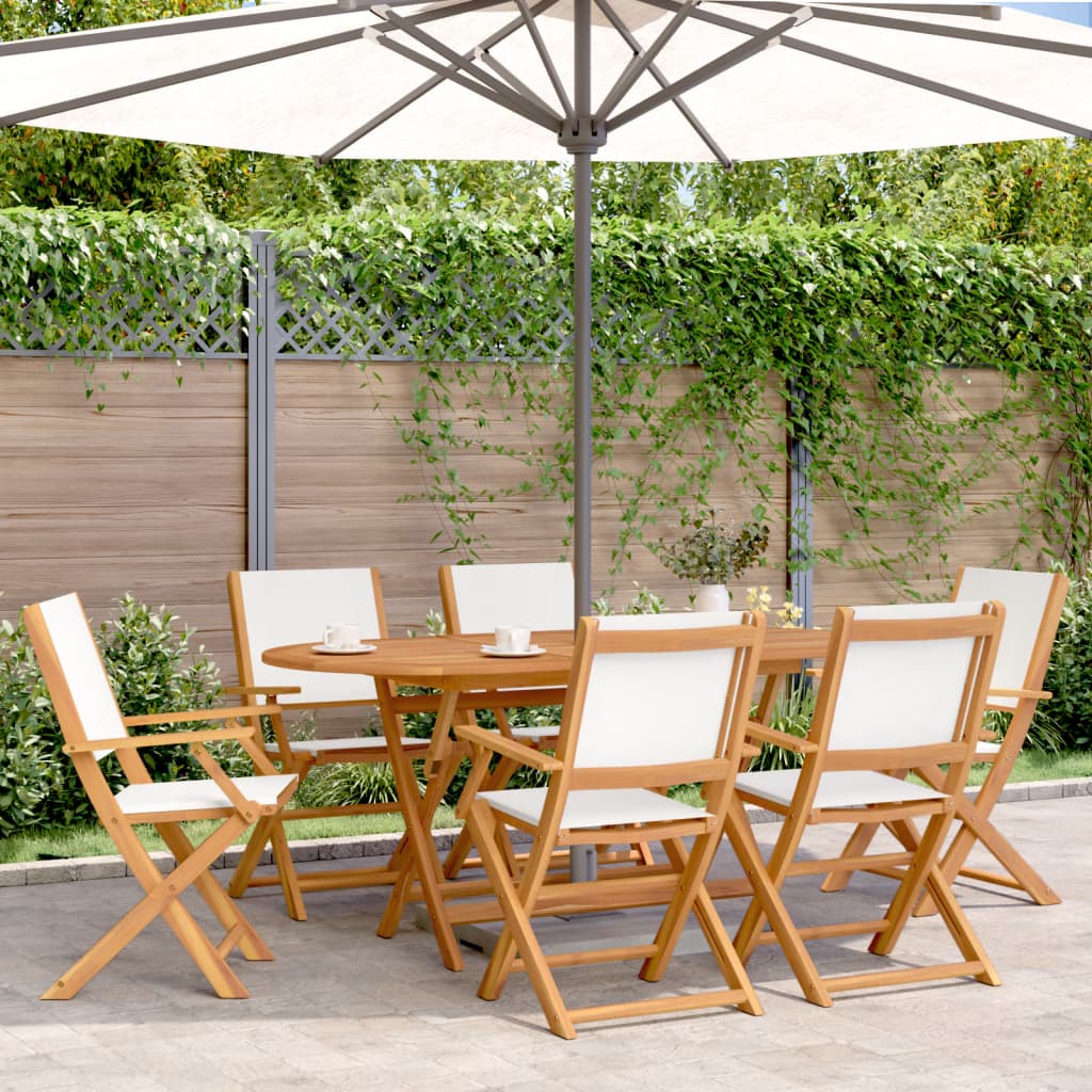 Tuinstoelen 6 st inklapbaar massief hout en stof crèmewit is nu te koop bij PeponiXL, paradijselijk wonen!