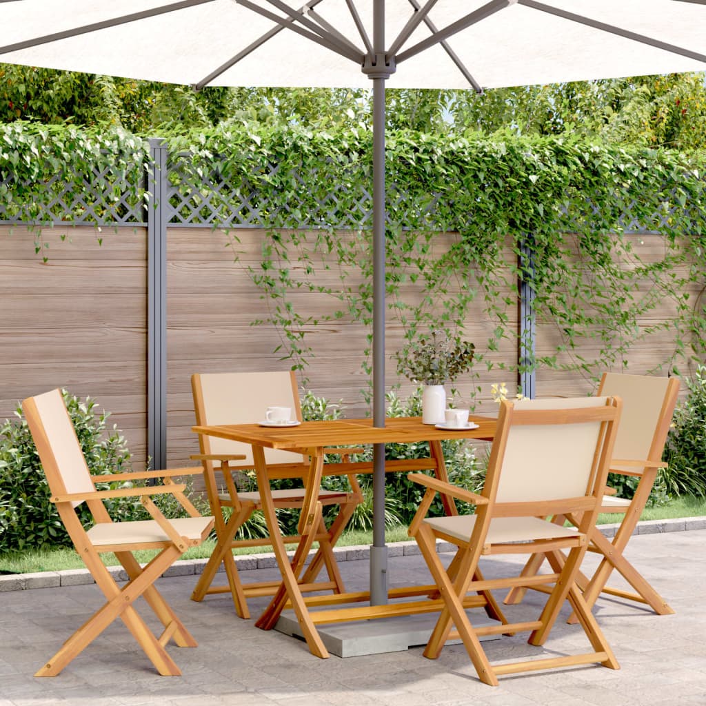 Tuinstoelen 4 st inklapbaar stof en massief hout beige is nu te koop bij PeponiXL, paradijselijk wonen!