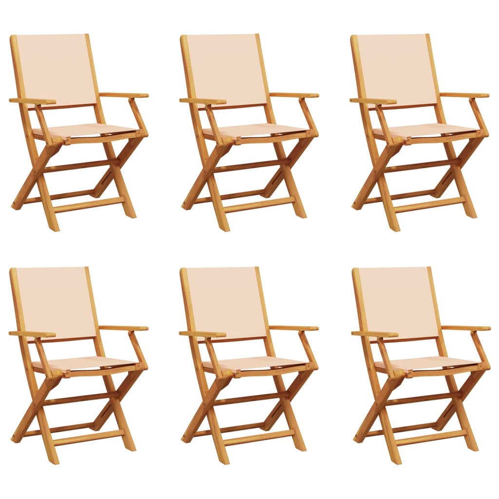 Tuinstoelen 6 st inklapbaar stof en massief hout beige is nu te koop bij PeponiXL, paradijselijk wonen!