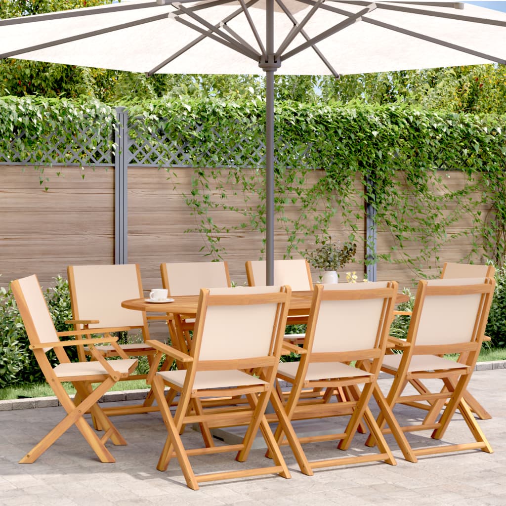 Tuinstoelen 8 st inklapbaar stof en massief hout beige is nu te koop bij PeponiXL, paradijselijk wonen!