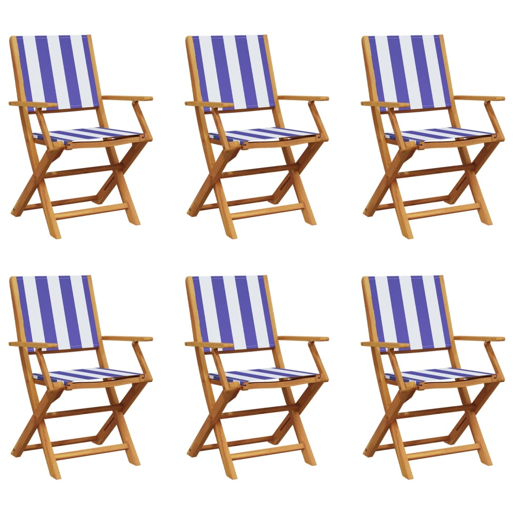 Tuinstoelen 6 st inklapbaar stof en massief hout blauw en wit is nu te koop bij PeponiXL, paradijselijk wonen!