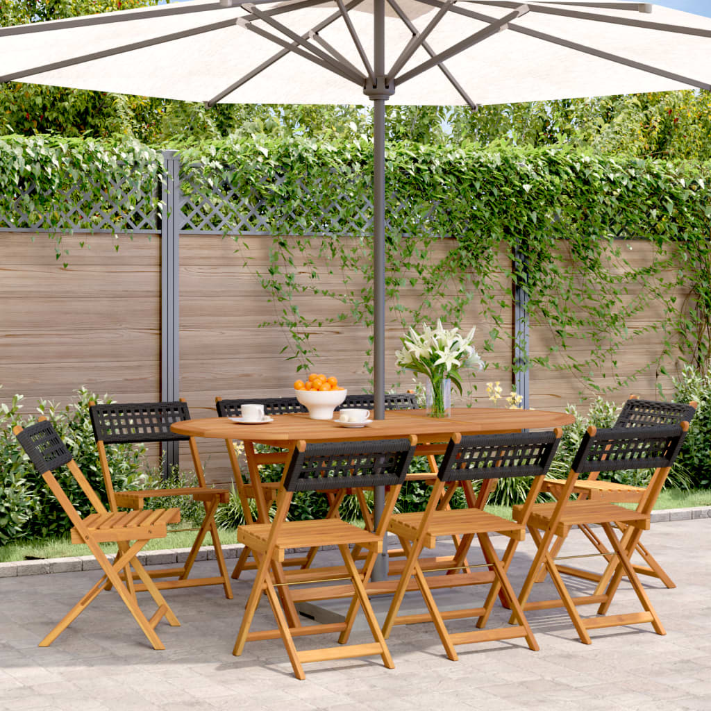 Tuinstoelen 8 st inklapbaar poly rattan en massief hout zwart is nu te koop bij PeponiXL, paradijselijk wonen!