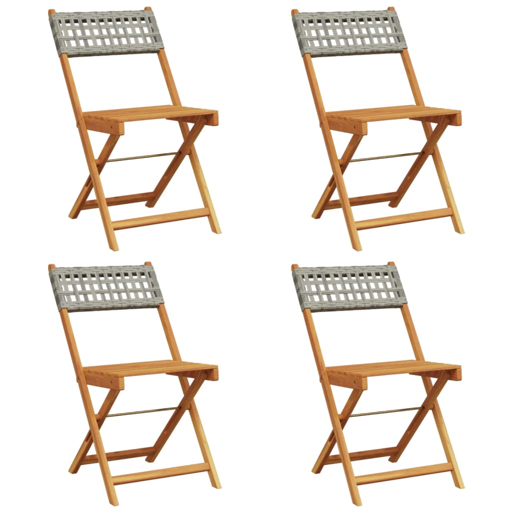 Tuinstoelen 4 st inklapbaar poly rattan en massief hout grijs is nu te koop bij PeponiXL, paradijselijk wonen!