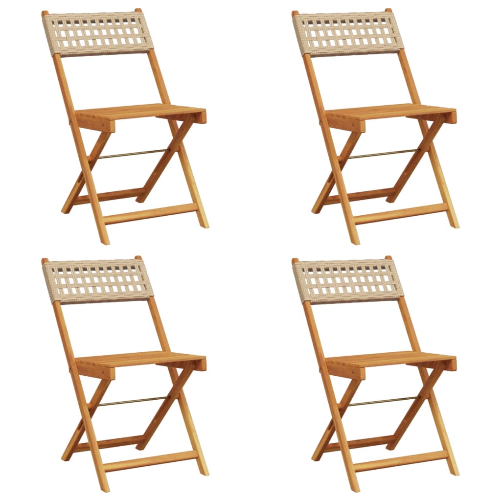 Tuinstoelen 4 st inklapbaar poly rattan en massief hout beige is nu te koop bij PeponiXL, paradijselijk wonen!