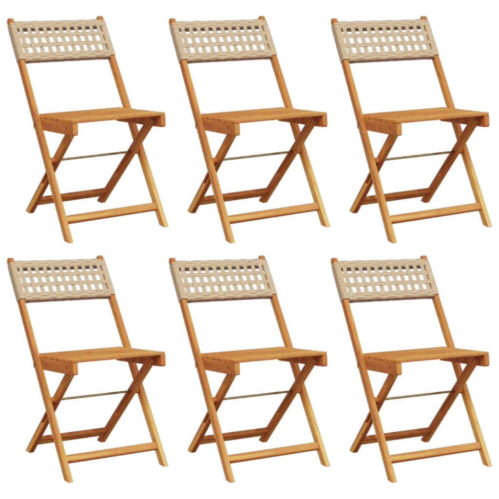 Tuinstoelen 6 st inklapbaar poly rattan en massief hout beige is nu te koop bij PeponiXL, paradijselijk wonen!