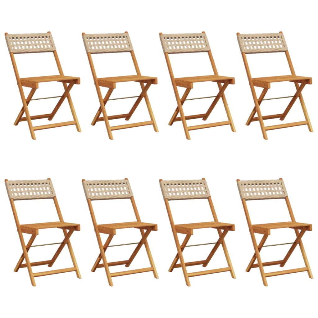 Tuinstoelen 8 st inklapbaar poly rattan en massief hout beige is nu te koop bij PeponiXL, paradijselijk wonen!
