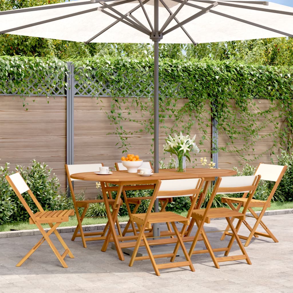 Tuinstoelen 6 st inklapbaar massief hout en stof crèmewit is nu te koop bij PeponiXL, paradijselijk wonen!
