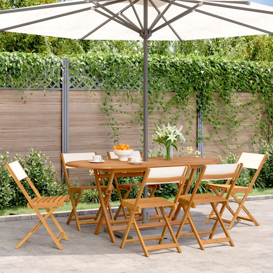 Tuinstoelen 6 st inklapbaar massief hout en stof crèmewit is nu te koop bij PeponiXL, paradijselijk wonen!