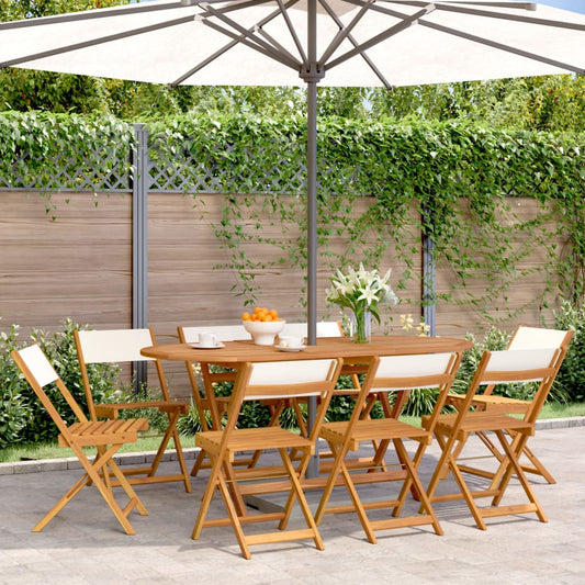 Tuinstoelen 8 st inklapbaar massief hout en stof crèmewit is nu te koop bij PeponiXL, paradijselijk wonen!