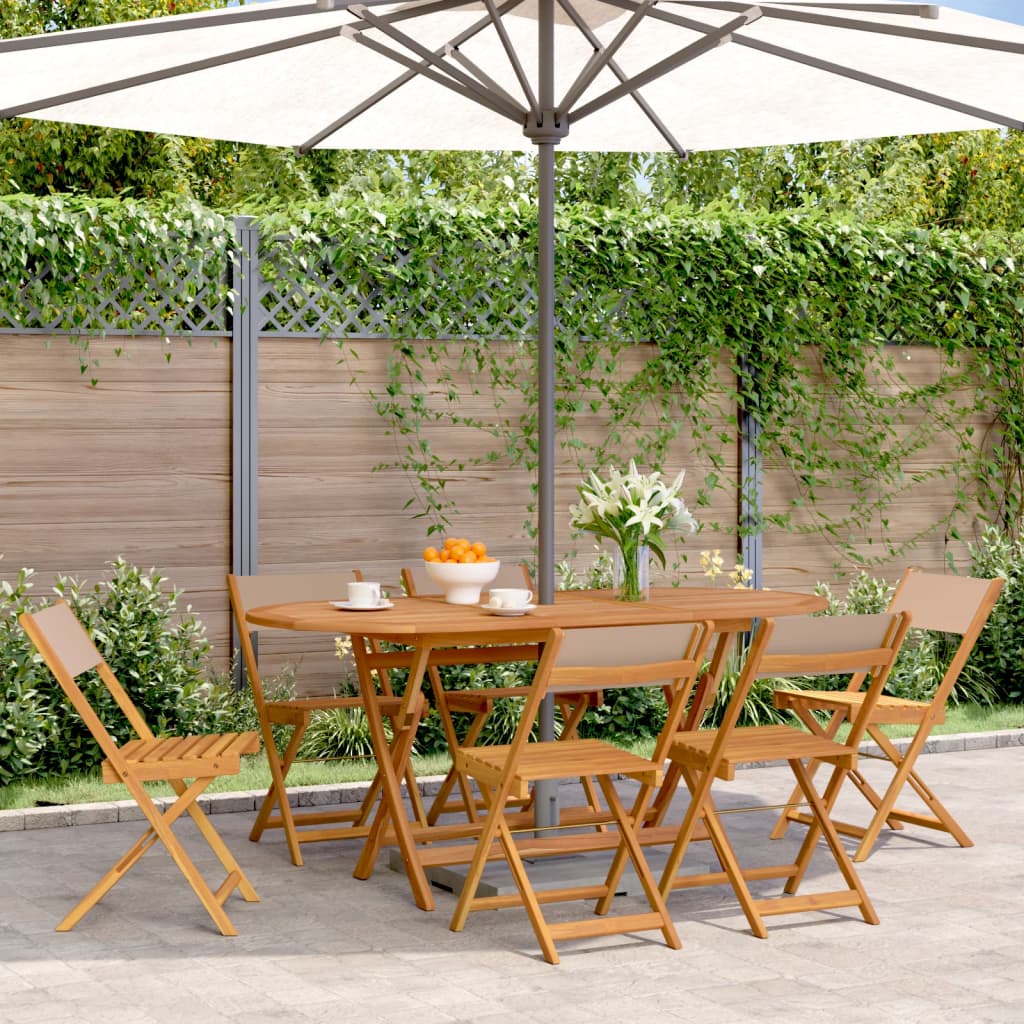 Tuinstoelen 6 st inklapbaar stof en massief hout taupe is nu te koop bij PeponiXL, paradijselijk wonen!