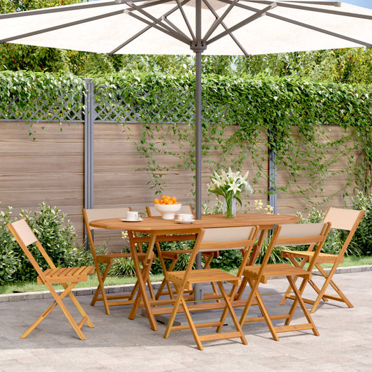 Tuinstoelen 6 st inklapbaar stof en massief hout beige is nu te koop bij PeponiXL, paradijselijk wonen!