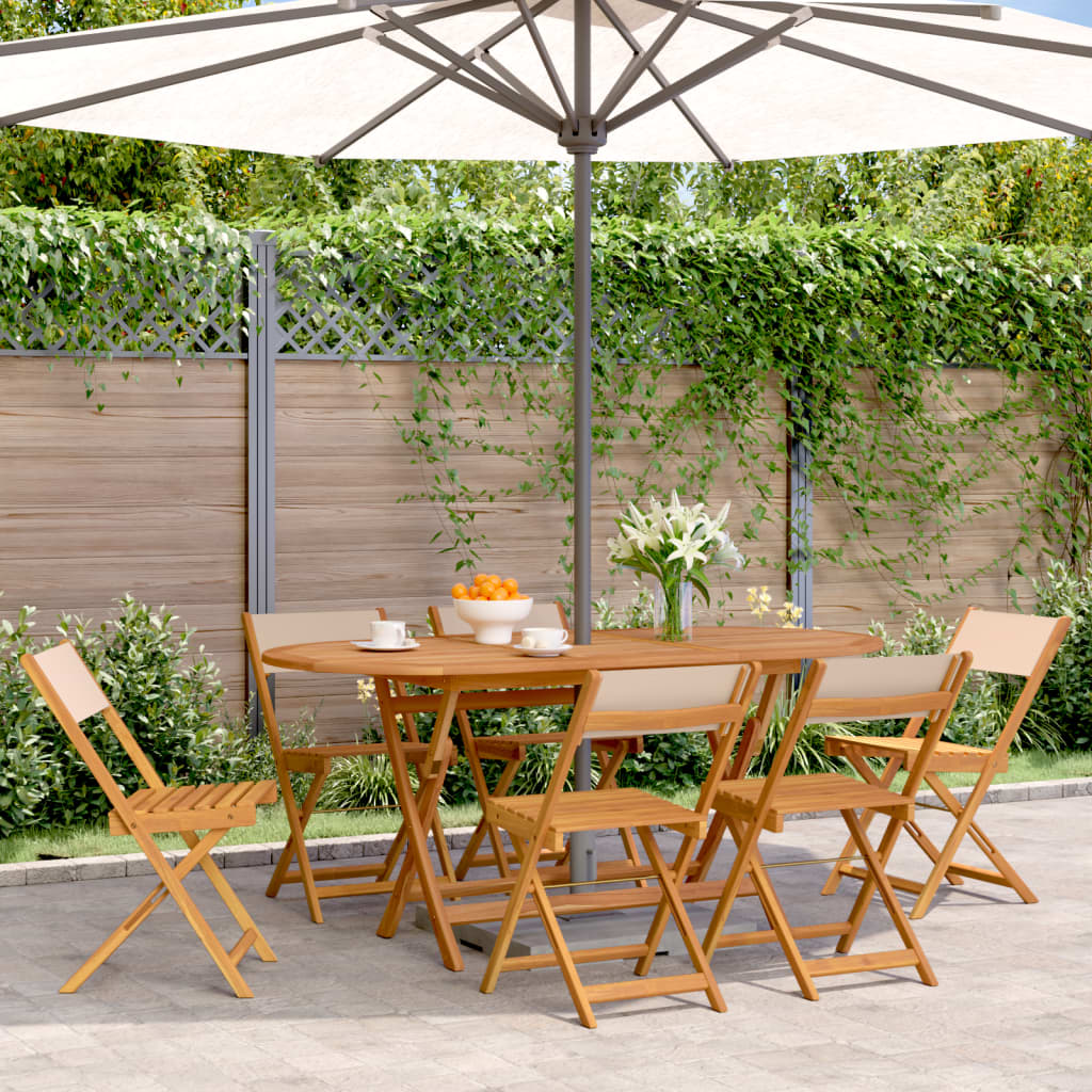 Tuinstoelen 6 st inklapbaar stof en massief hout beige is nu te koop bij PeponiXL, paradijselijk wonen!