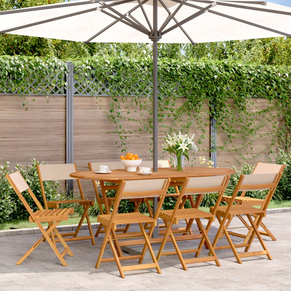 Tuinstoelen 8 st inklapbaar stof en massief hout beige is nu te koop bij PeponiXL, paradijselijk wonen!