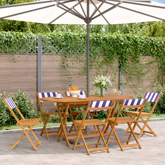 Tuinstoelen 6 st inklapbaar stof en massief hout blauw en wit is nu te koop bij PeponiXL, paradijselijk wonen!