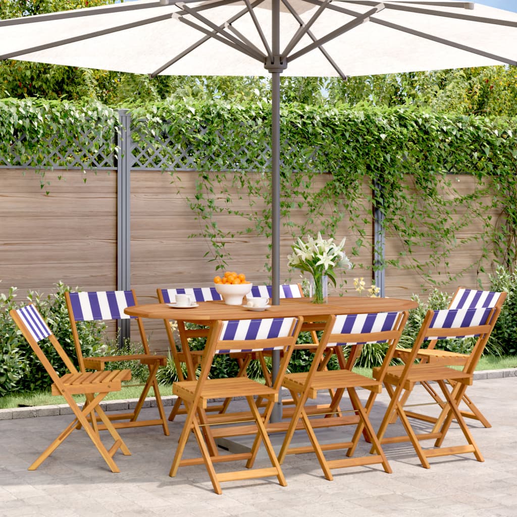 Tuinstoelen 8 st inklapbaar stof en massief hout blauw en wit is nu te koop bij PeponiXL, paradijselijk wonen!