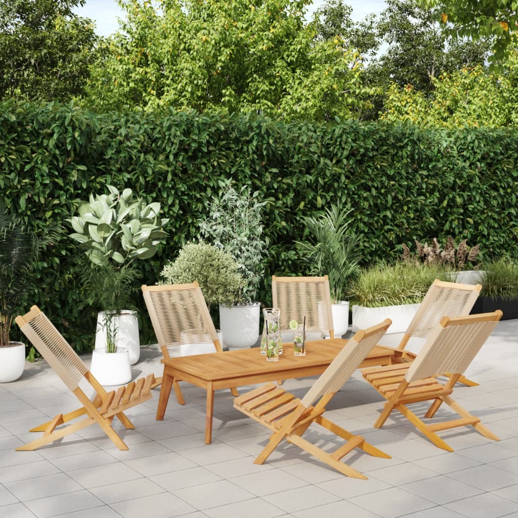 Tuinstoelen 6 st inklapbaar massief acaciahout beige is nu te koop bij PeponiXL, paradijselijk wonen!