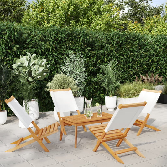 Tuinstoelen 4 st inklapbaar massief hout en stof crèmewit is nu te koop bij PeponiXL, paradijselijk wonen!
