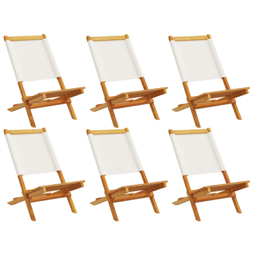 Tuinstoelen 6 st inklapbaar massief hout en stof crèmewit is nu te koop bij PeponiXL, paradijselijk wonen!