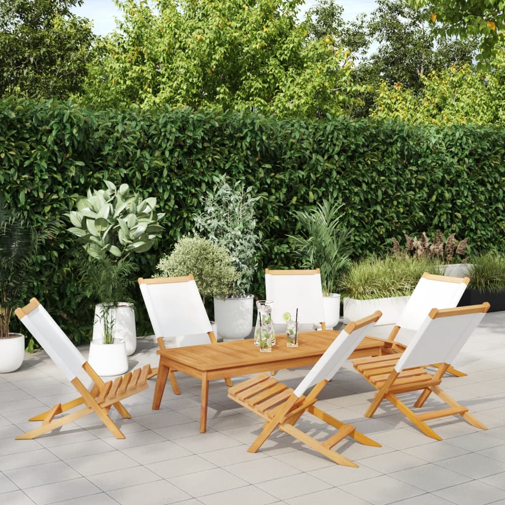 Tuinstoelen 6 st inklapbaar massief hout en stof crèmewit is nu te koop bij PeponiXL, paradijselijk wonen!