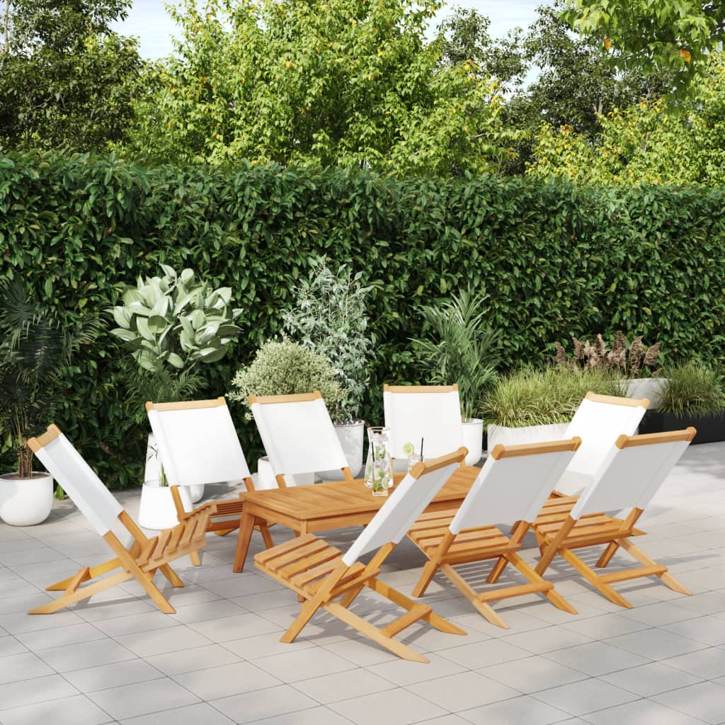 Tuinstoelen 8 st inklapbaar massief hout en stof crèmewit is nu te koop bij PeponiXL, paradijselijk wonen!