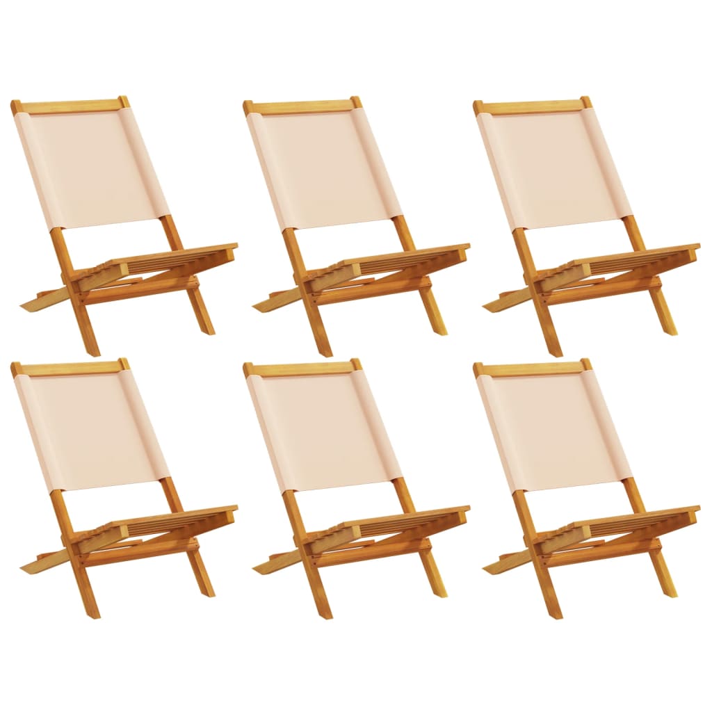 Tuinstoelen 6 st inklapbaar stof en massief hout beige is nu te koop bij PeponiXL, paradijselijk wonen!