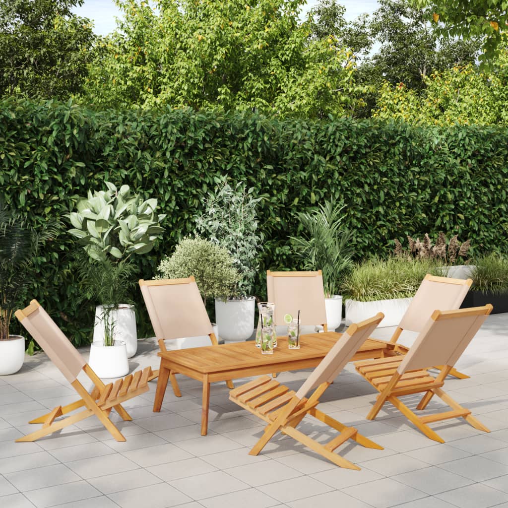 Tuinstoelen 6 st inklapbaar stof en massief hout beige is nu te koop bij PeponiXL, paradijselijk wonen!