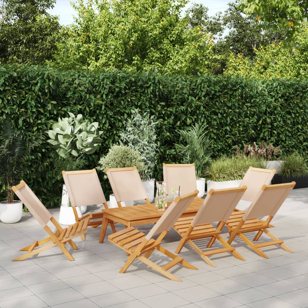 Tuinstoelen 8 st inklapbaar stof en massief hout beige is nu te koop bij PeponiXL, paradijselijk wonen!