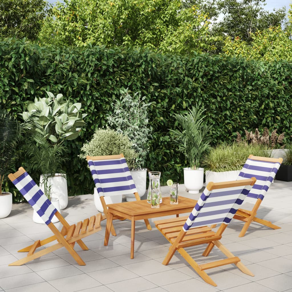 Tuinstoelen 4 st inklapbaar stof en massief hout blauw en wit is nu te koop bij PeponiXL, paradijselijk wonen!