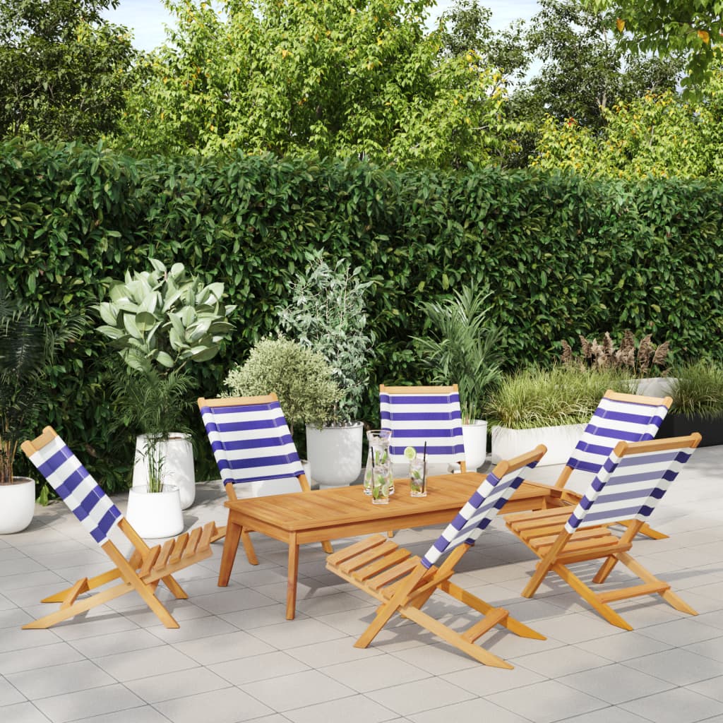 Tuinstoelen 6 st inklapbaar stof en massief hout blauw en wit is nu te koop bij PeponiXL, paradijselijk wonen!