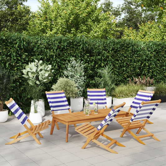 Tuinstoelen 6 st inklapbaar stof en massief hout blauw en wit is nu te koop bij PeponiXL, paradijselijk wonen!